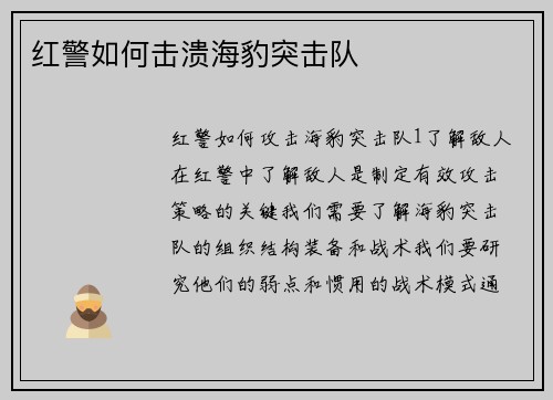 红警如何击溃海豹突击队