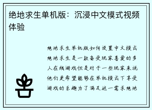绝地求生单机版：沉浸中文模式视频体验